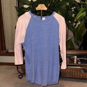 Blue and Pink Women's Raglan Top
